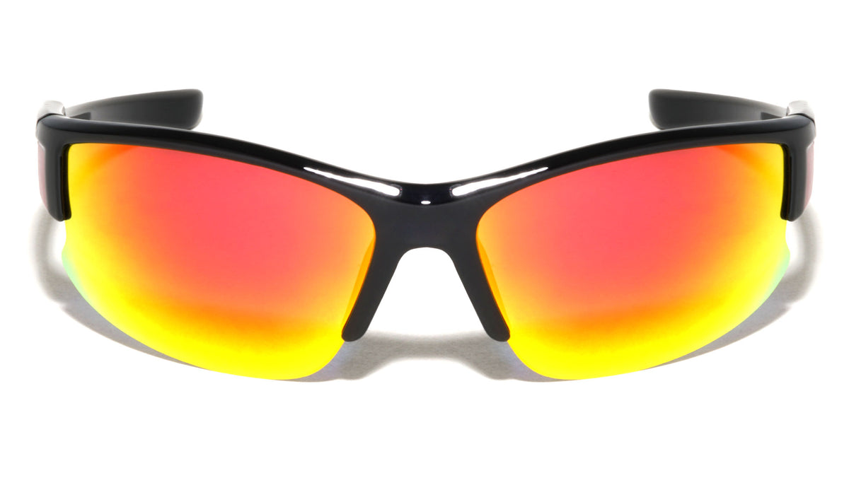 Color Mirror Semi Rimless Lens Wrap Around Sports Wholesale Sunglasses