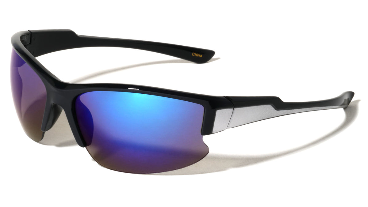 Color Mirror Semi Rimless Lens Wrap Around Sports Wholesale Sunglasses
