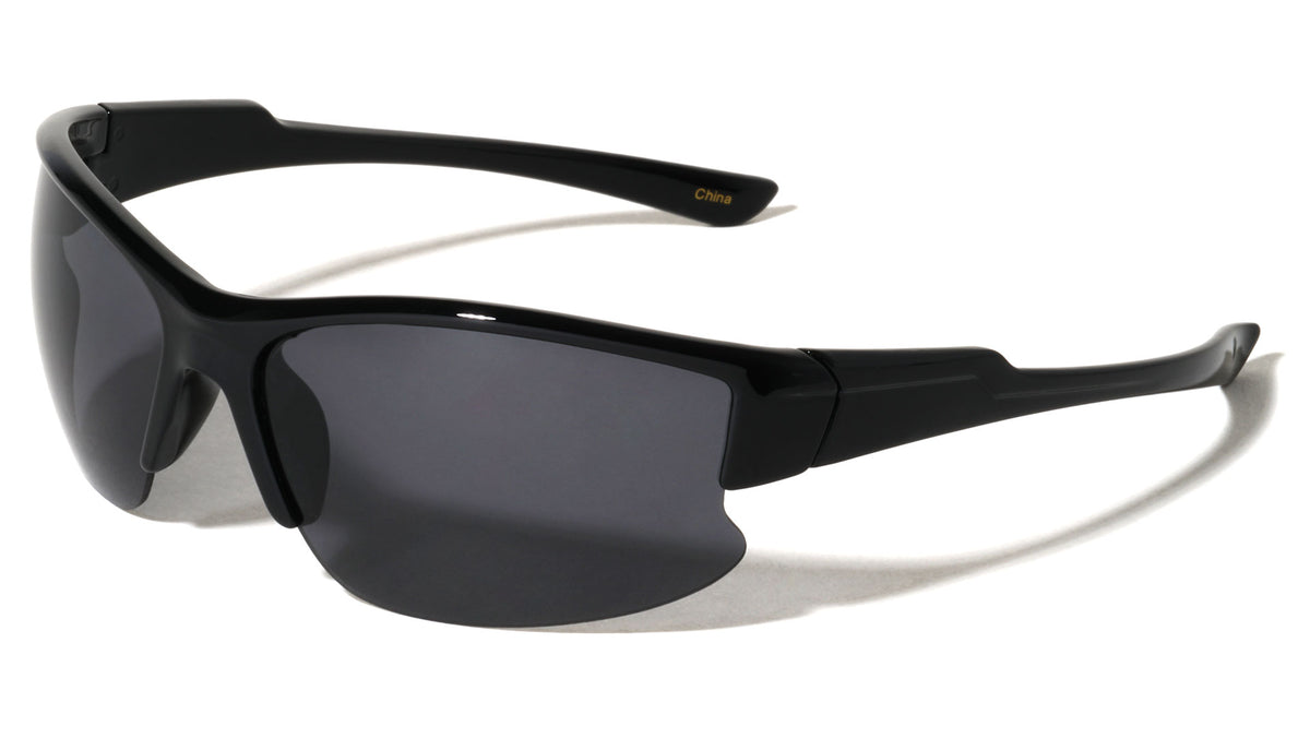 Color Mirror Semi Rimless Lens Wrap Around Sports Wholesale Sunglasses