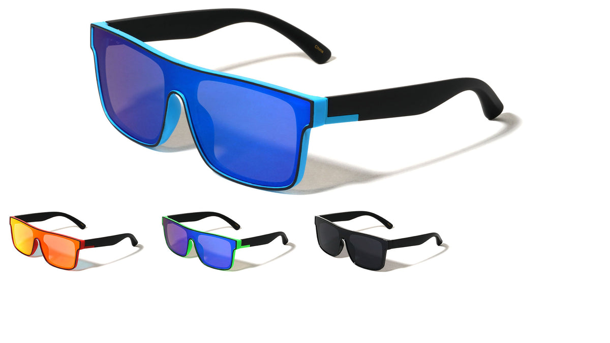 Color Mirror One Piece Shield Lens Duotone Square Wholesale Sunglasses
