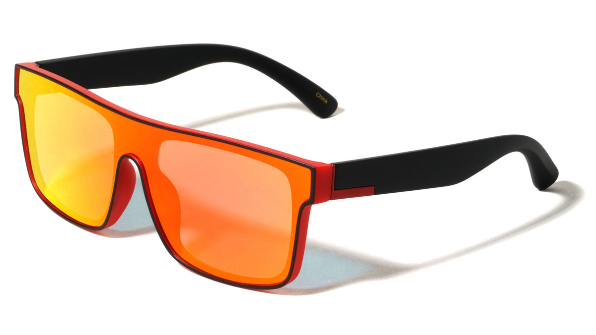 Color Mirror One Piece Shield Lens Duotone Square Wholesale Sunglasses