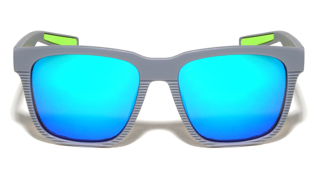 Color Mirror Vertical Ribbed Pattern Squared Sports Wholesale Sunglasses