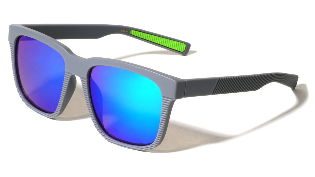 Color Mirror Vertical Ribbed Pattern Squared Sports Wholesale Sunglasses