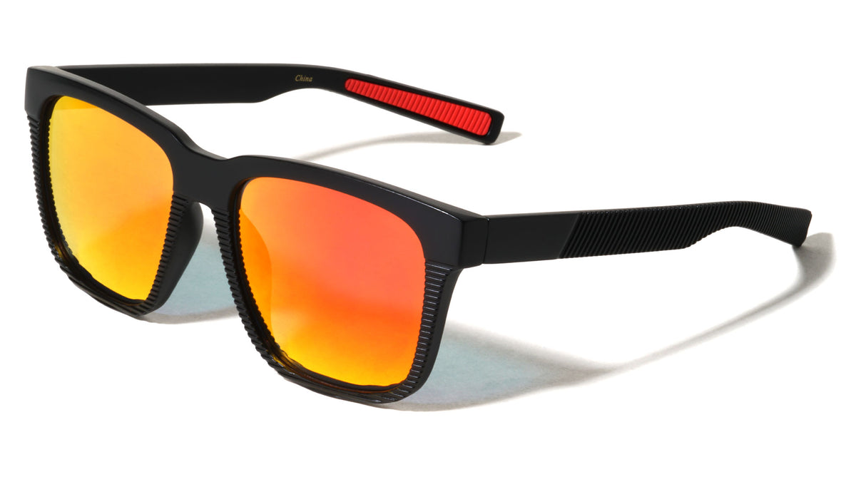 Color Mirror Vertical Ribbed Pattern Squared Sports Wholesale Sunglasses