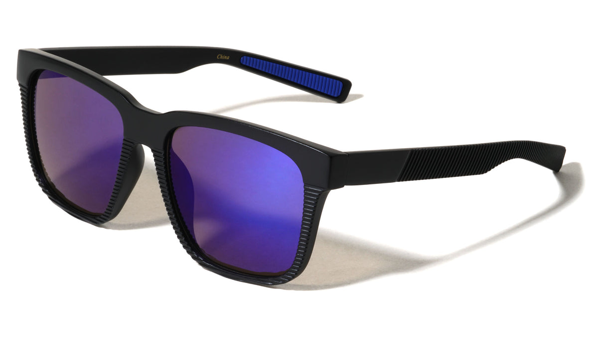 Color Mirror Vertical Ribbed Pattern Squared Sports Wholesale Sunglasses