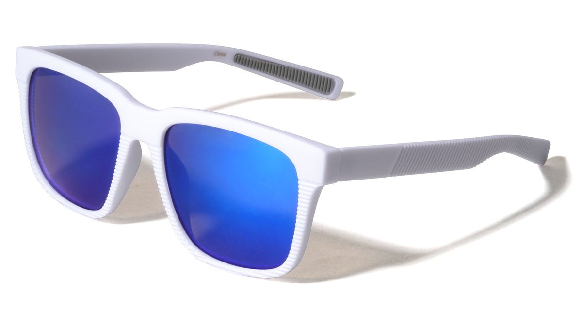 Color Mirror Vertical Ribbed Pattern Squared Sports Wholesale Sunglasses