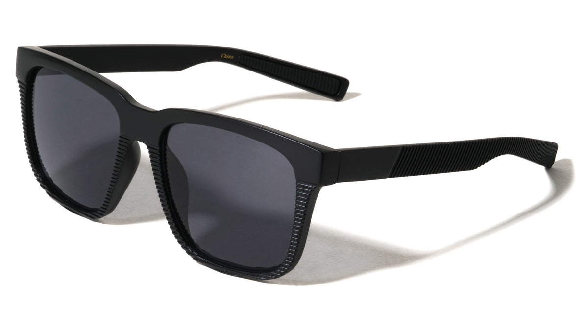 Color Mirror Vertical Ribbed Pattern Squared Sports Wholesale Sunglasses