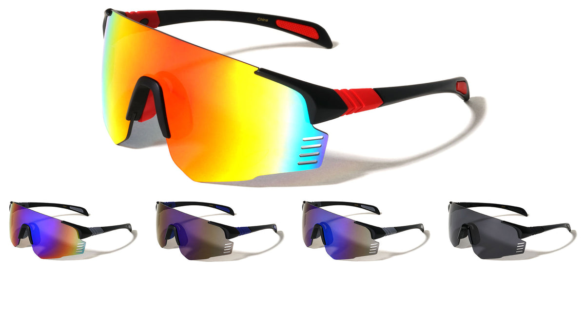 Semi Rimless Color Mirror One Piece Shield Lens Sports Wholesale Sunglasses