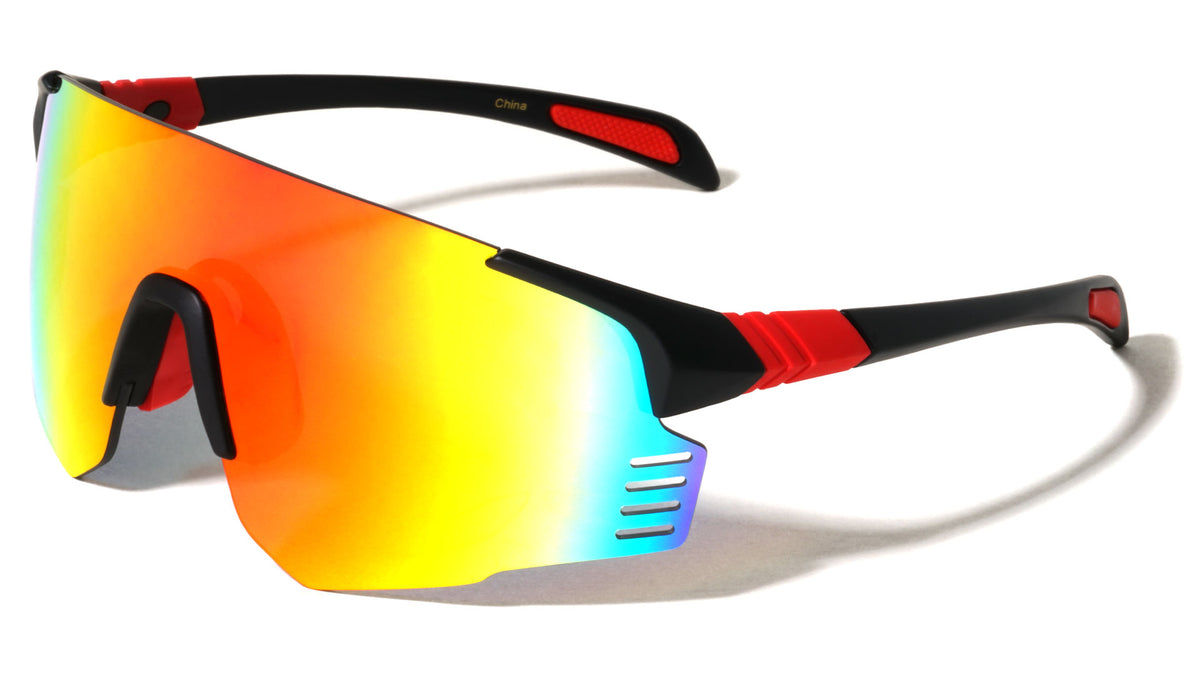 Semi Rimless Color Mirror One Piece Shield Lens Sports Wholesale Sunglasses