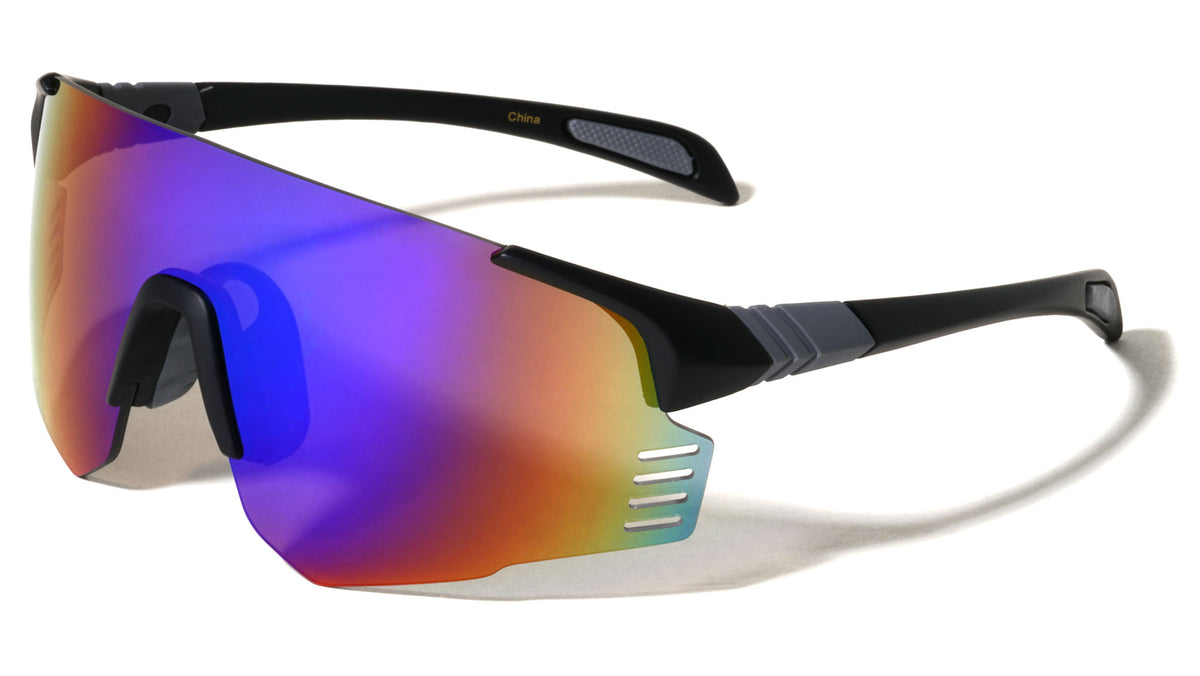 Semi Rimless Color Mirror One Piece Shield Lens Sports Wholesale Sunglasses