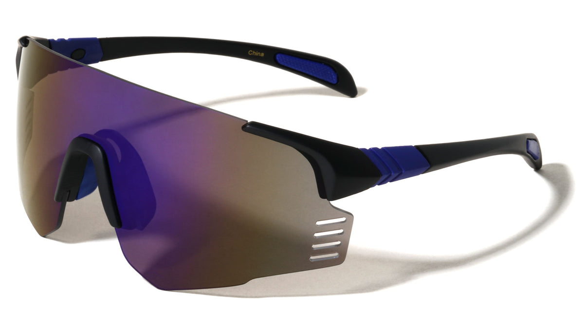 Semi Rimless Color Mirror One Piece Shield Lens Sports Wholesale Sunglasses