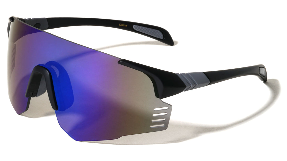 Semi Rimless Color Mirror One Piece Shield Lens Sports Wholesale Sunglasses