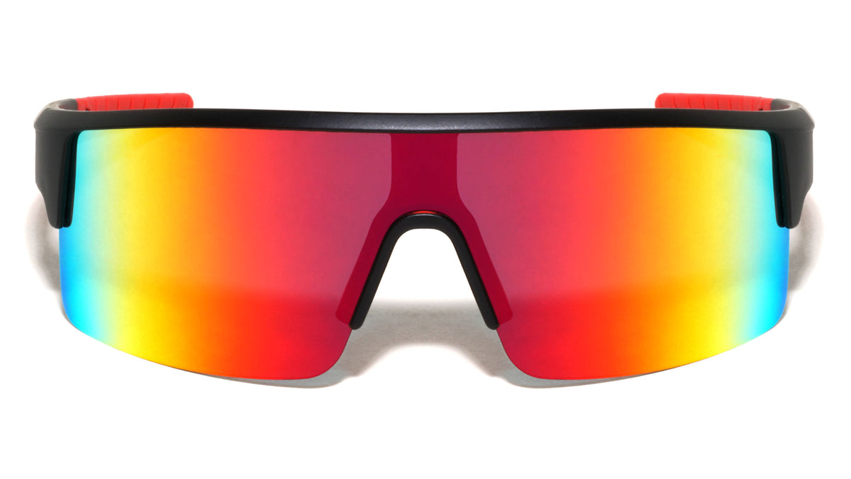 Semi Rimless Color Mirror Shield Lens Rectangle Sports Wholesale Sunglasses