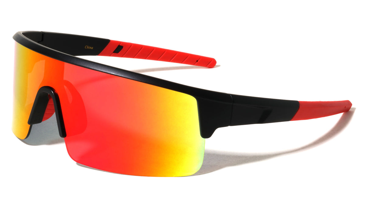 Semi Rimless Color Mirror Shield Lens Rectangle Sports Wholesale Sunglasses