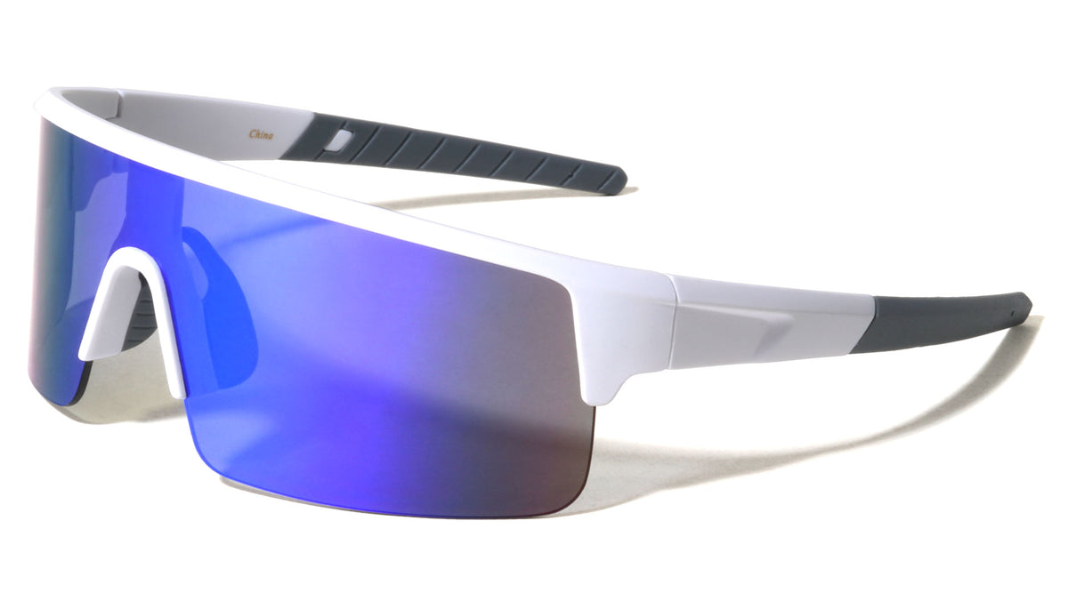 Semi Rimless Color Mirror Shield Lens Rectangle Sports Wholesale Sunglasses