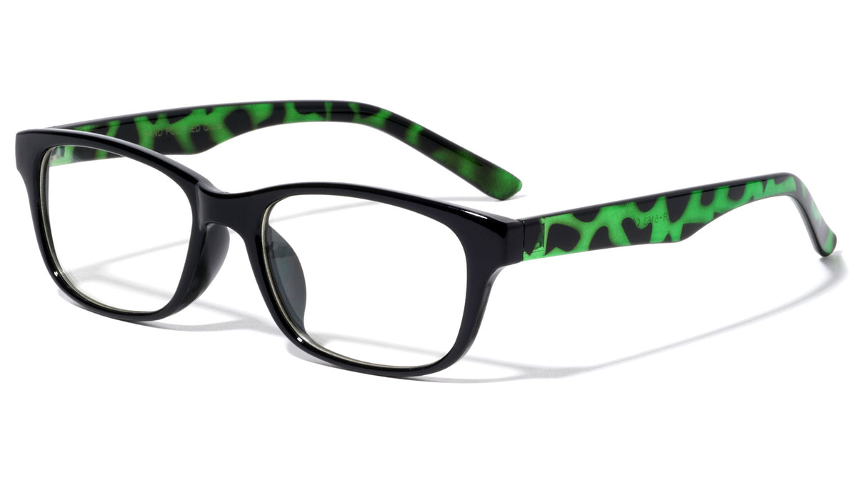 Clear Lens Rectangle Eyewear with Color Temple Wholesale