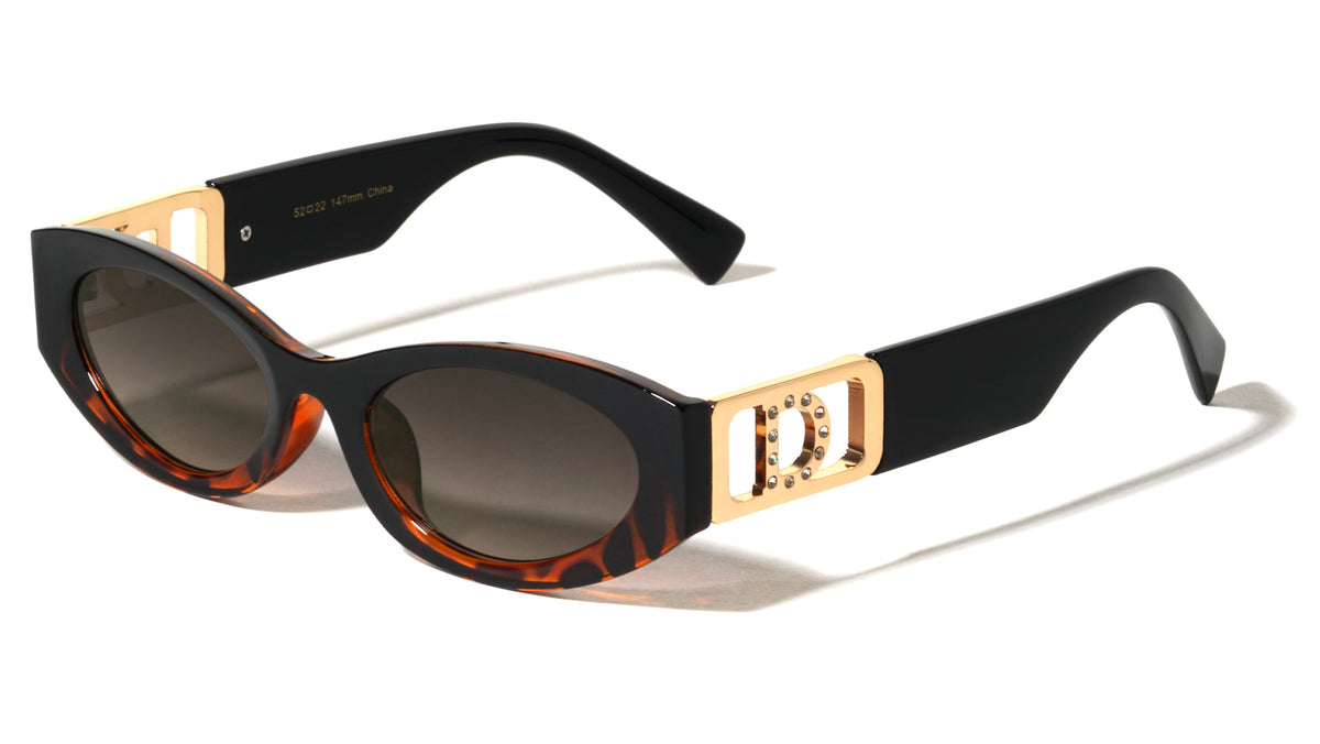 D Logo Rhinestone Accent Cutout Fashion Oval Cat Eye Wholesale Sunglasses