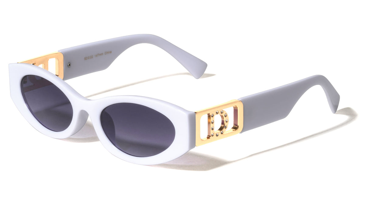 D Logo Rhinestone Accent Cutout Fashion Oval Cat Eye Wholesale Sunglasses