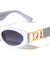 D Logo Rhinestone Accent Cutout Fashion Oval Cat Eye Wholesale Sunglasses