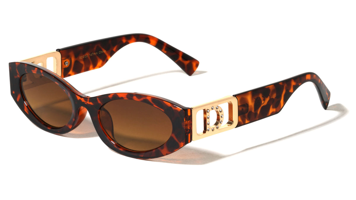 D Logo Rhinestone Accent Cutout Fashion Oval Cat Eye Wholesale Sunglasses