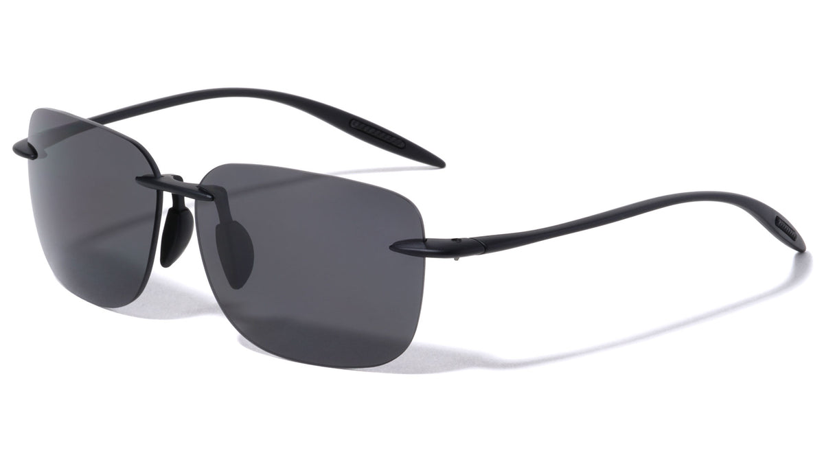 Polarized Premium Quality Black TR90 Flexible Lightweight Rimless Square Sports Wholesale Sunglasses (sold by 1/2 dozen per order)