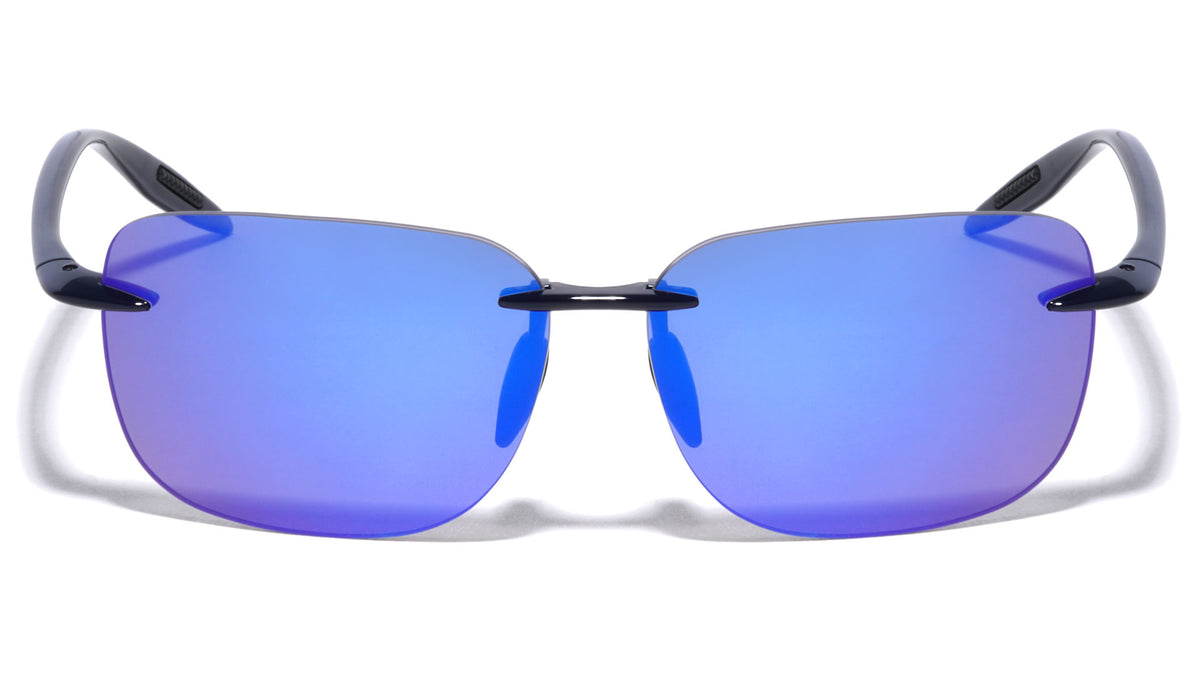 Polarized Premium Quality Blue TR90 Flexible Lightweight Rimless Square Sports Wholesale Sunglasses (sold by 1/2 dozen per order)