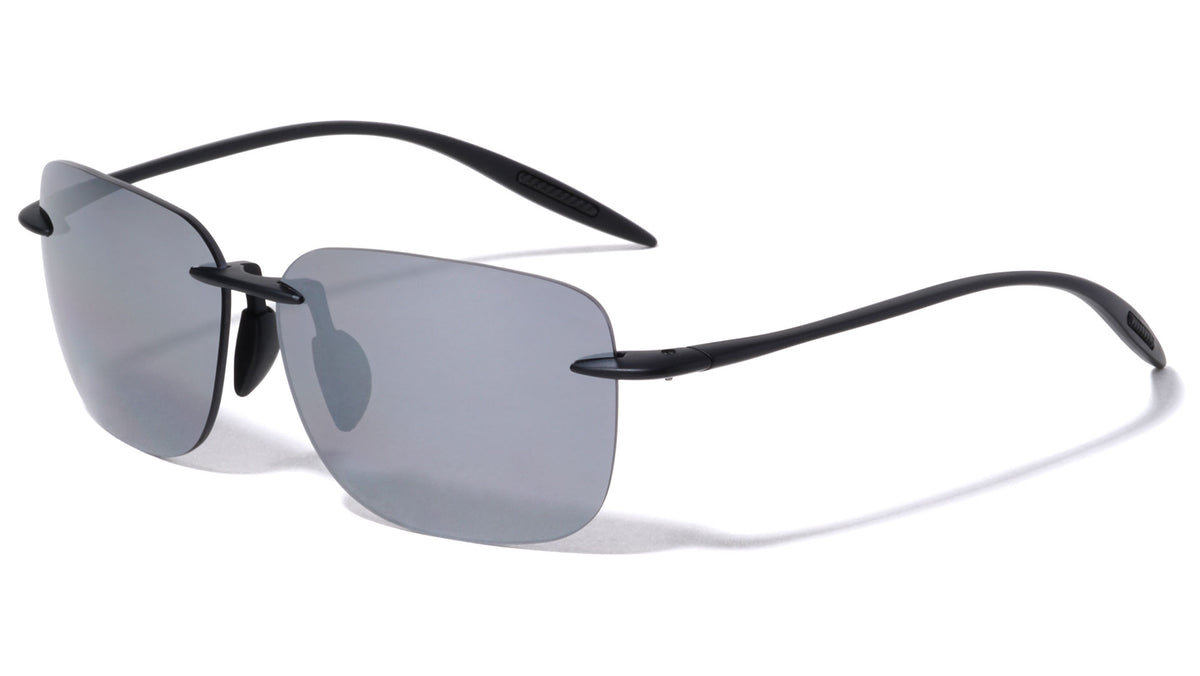 Polarized Premium Quality Gray TR90 Flexible Lightweight Rimless Square Sports Wholesale Sunglasses (sold by 1/2 dozen per order)