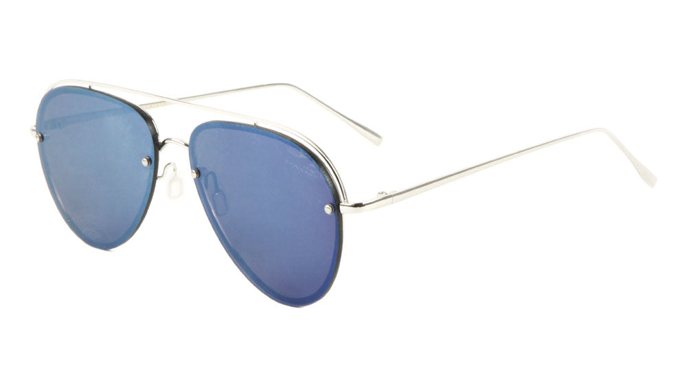 Silver Frame Blue Lens Aviators Wholesale Sunglasses