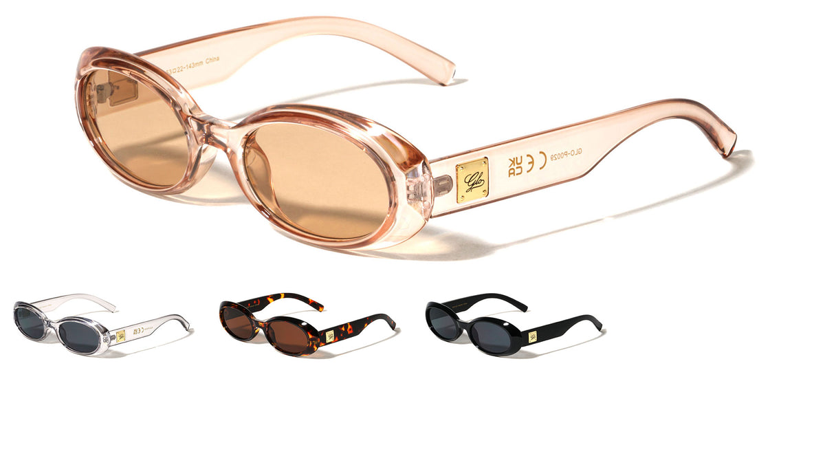 GLO Square Logo Accent Curved Side Rim Fashion Oval Wholesale Sunglasses