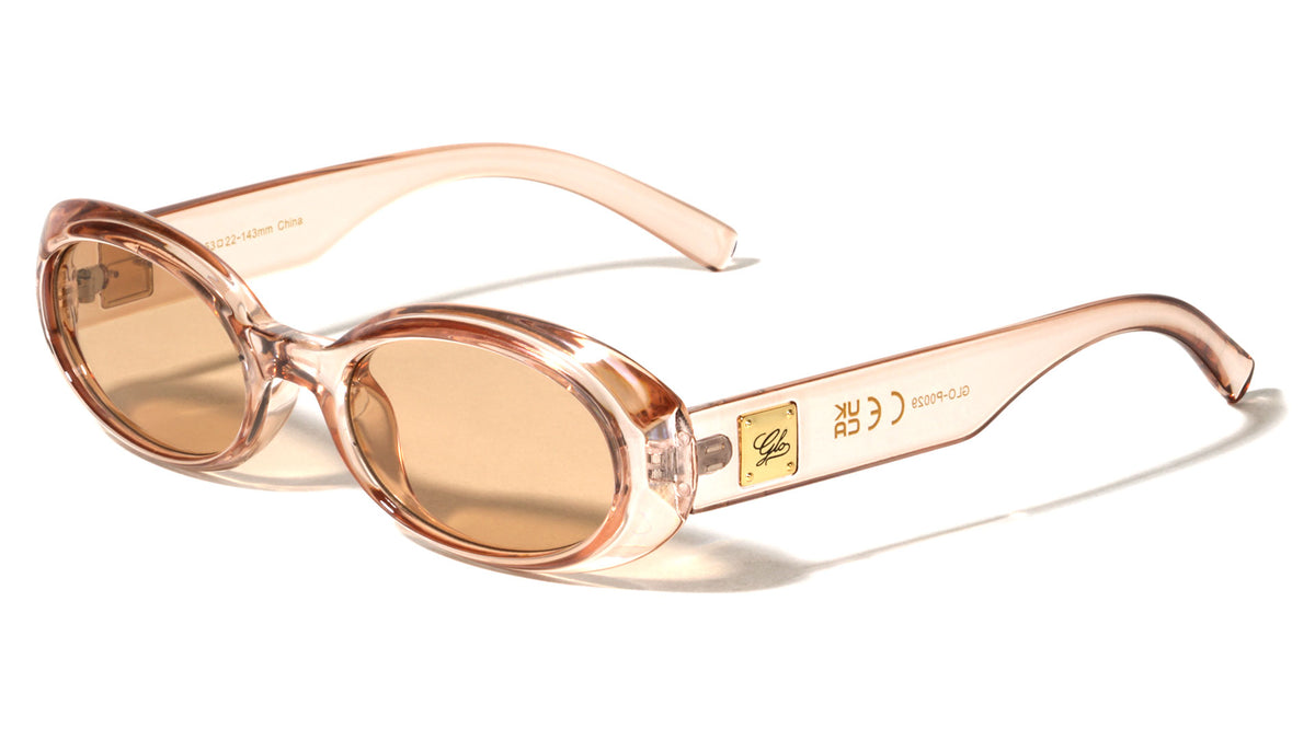 GLO Square Logo Accent Curved Side Rim Fashion Oval Wholesale Sunglasses