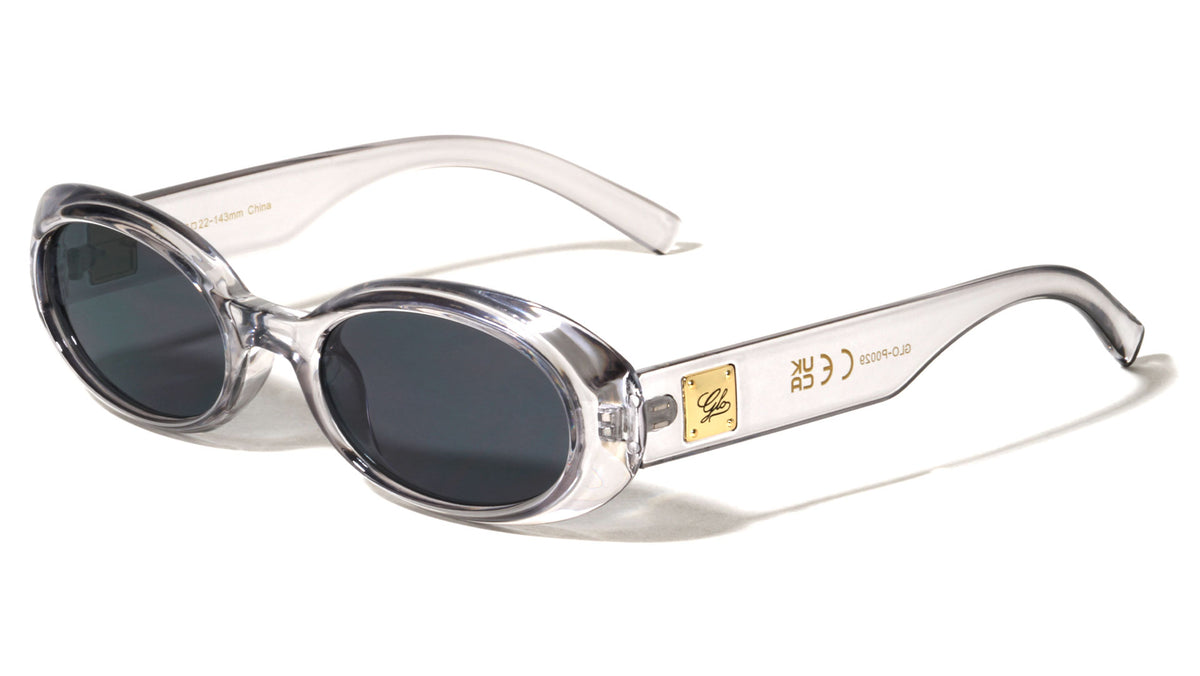GLO Square Logo Accent Curved Side Rim Fashion Oval Wholesale Sunglasses