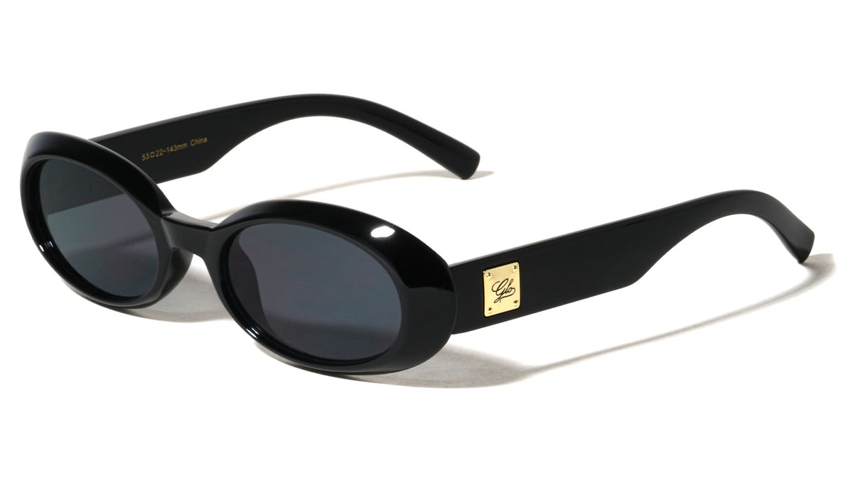 GLO Square Logo Accent Curved Side Rim Fashion Oval Wholesale Sunglasses