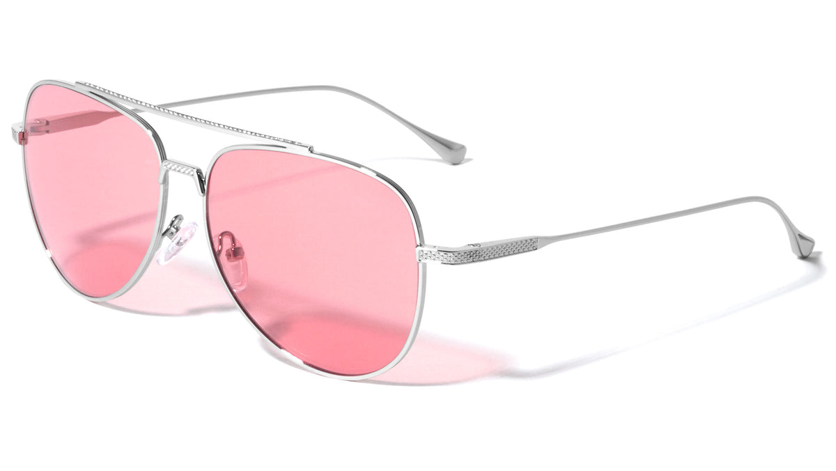 Premium Quality CR-39 Pink Lens Nickel Frame Aviators Wholesale Sunglasses (sold by 1/2 dozen per order)