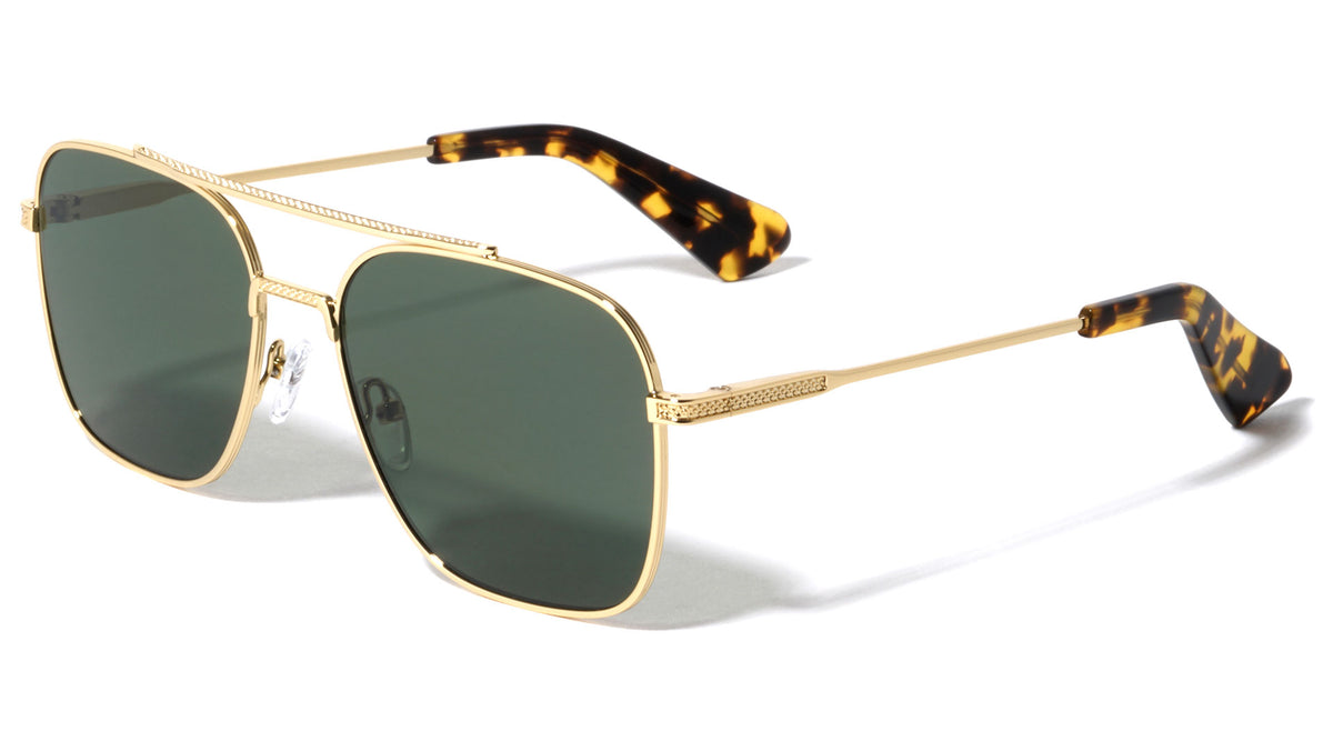 Premium Quality CR-39 Green Lens Nickel Frame Square Aviators Wholesale Sunglasses (sold by 1/2 dozen per order)