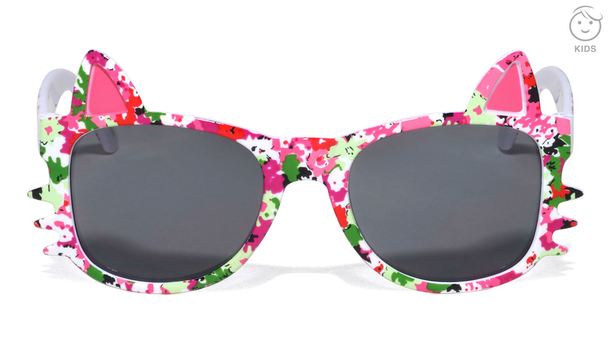 Kids Shape Cat Face Flower Print Square Wholesale Sunglasses