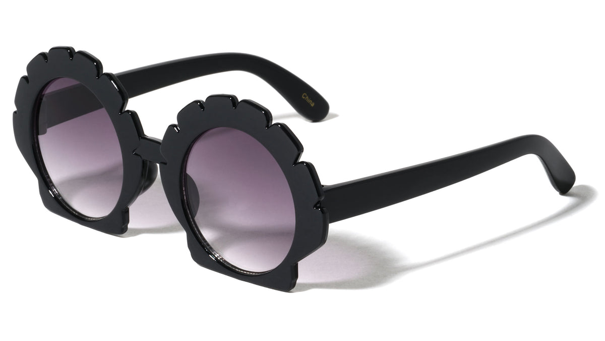 Kids Crystal Color Frame Round Lens Shell Shape Wholesale Sunglasses