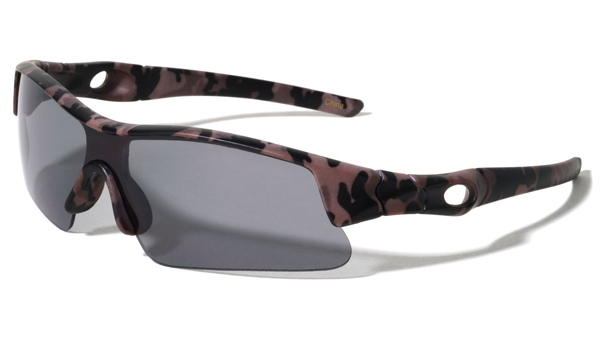 Kids Semi Rimless One Piece Shield Lens Camouflage Sports Wholesale Sunglasses