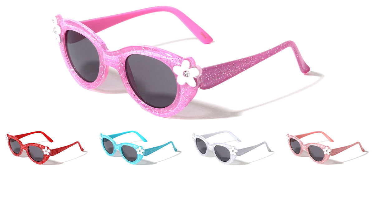 Kids Flower Decoration Glitter Crystal Color Cat Eye Wholesale Sunglasses