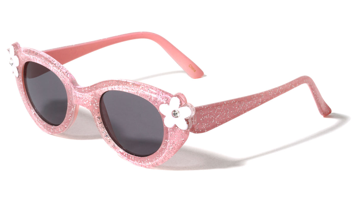 Kids Flower Decoration Glitter Crystal Color Cat Eye Wholesale Sunglasses