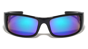 KHAN Color Mirror Curved Frame Rectangle Sports Wholesale Sunglasses