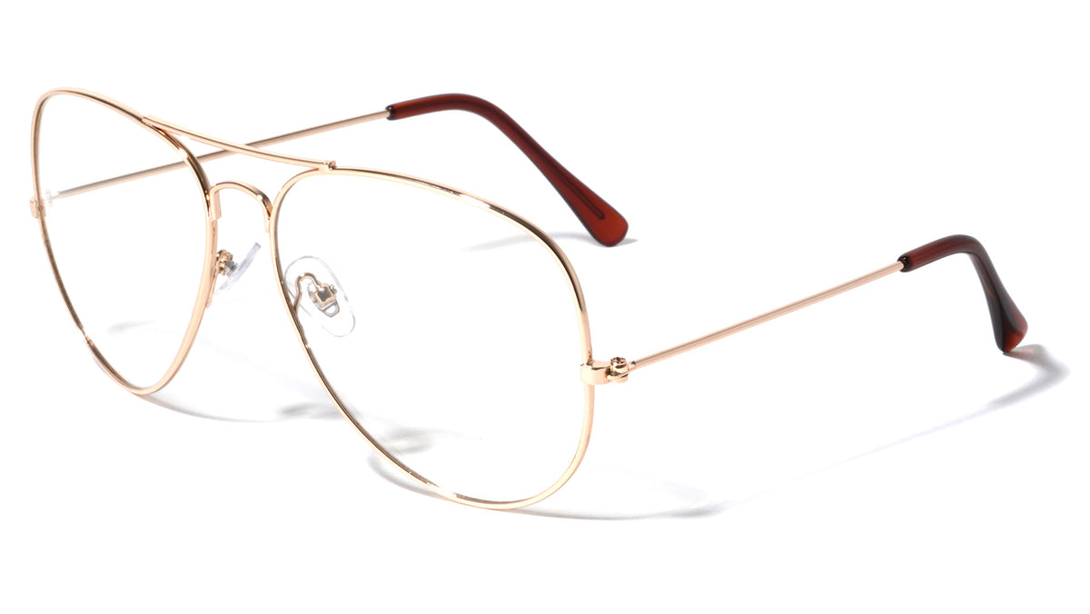 Large Gold Frame Clear Lens Aviators Glasses Wholesale
