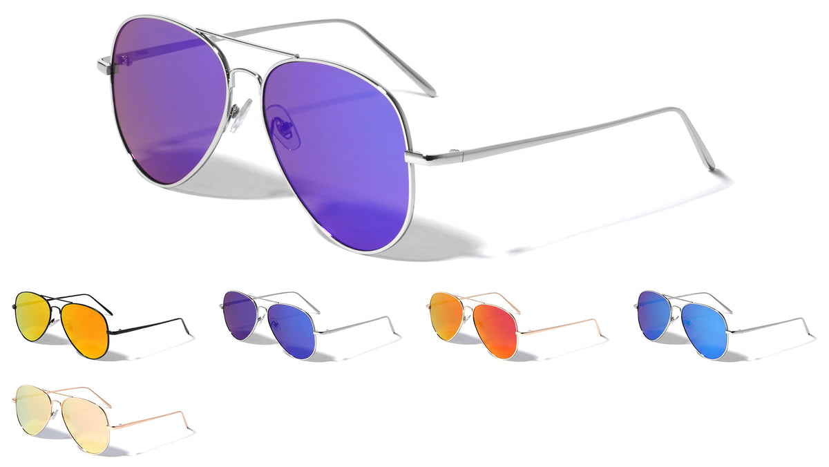 Large Flat Color Mirror Lens Aviators Sunglasses Wholesale