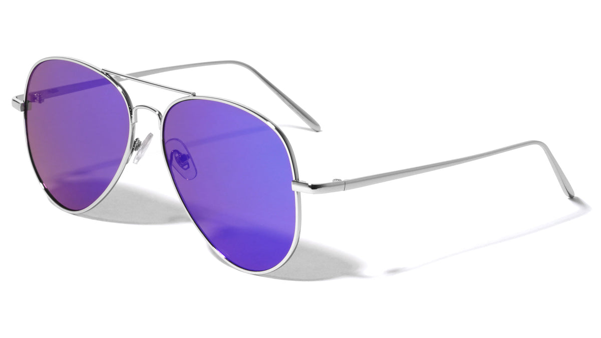 Large Flat Color Mirror Lens Aviators Sunglasses Wholesale