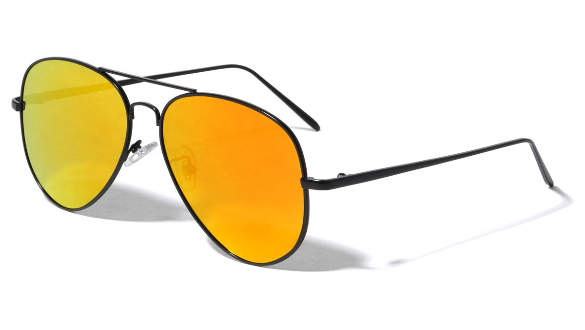 Large Flat Color Mirror Lens Aviators Sunglasses Wholesale