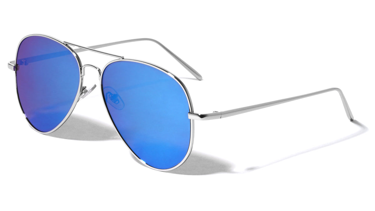 Large Flat Color Mirror Lens Aviators Sunglasses Wholesale