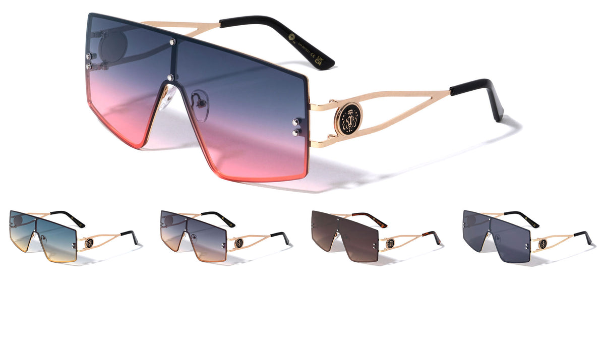 KLEO Rimless Flat One Piece Shield Geometric Wholesale Sunglasses