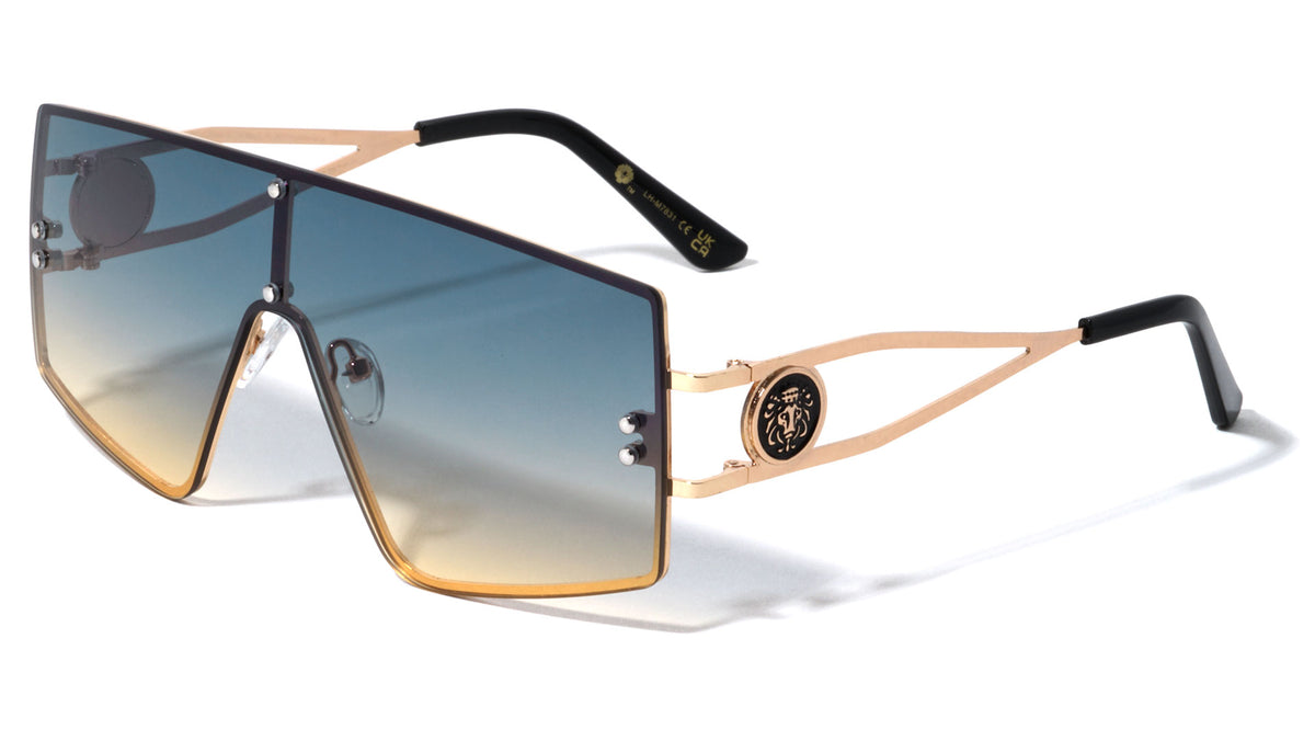 KLEO Rimless Flat One Piece Shield Geometric Wholesale Sunglasses