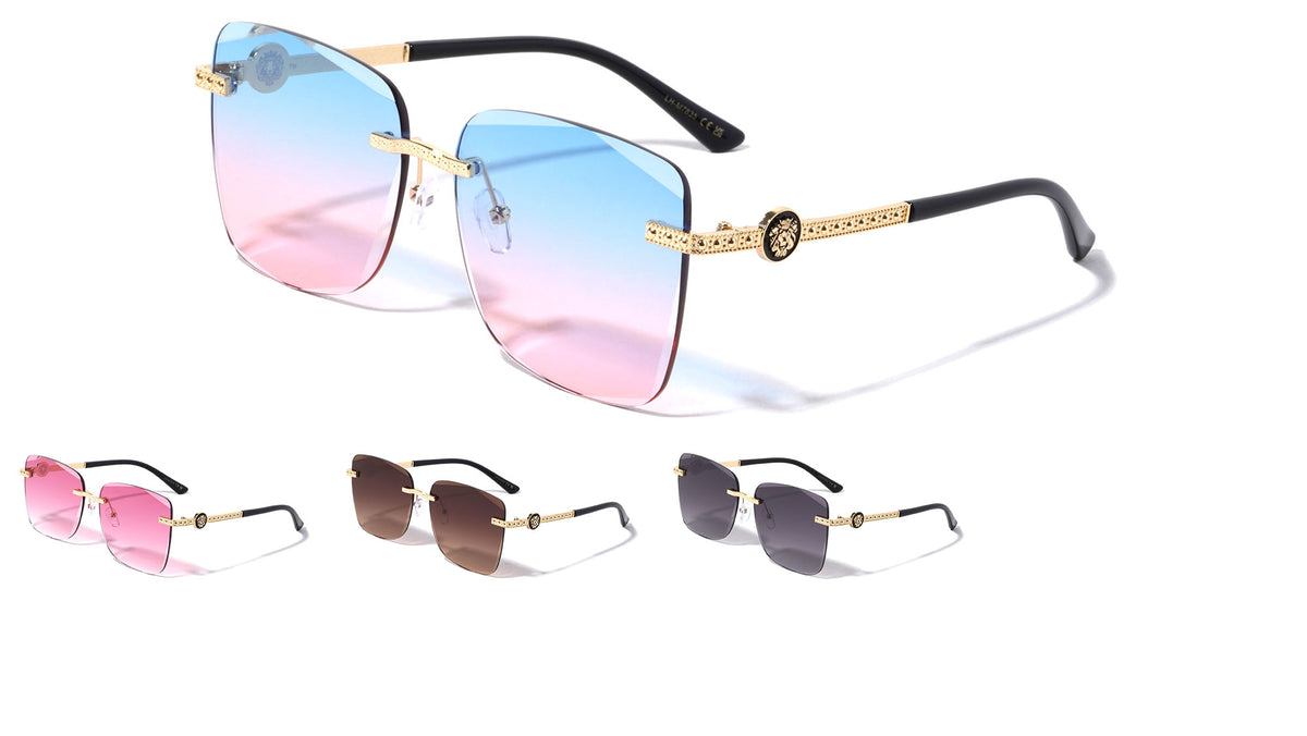 KLEO Diamond Edge Rimless Lens Riveted Temple Butterfly Wholesale Sunglasses