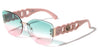 KLEO Rimless Diamond Edge Cut Lens Chain Temple Cat Eye Wholesale Sunglasses