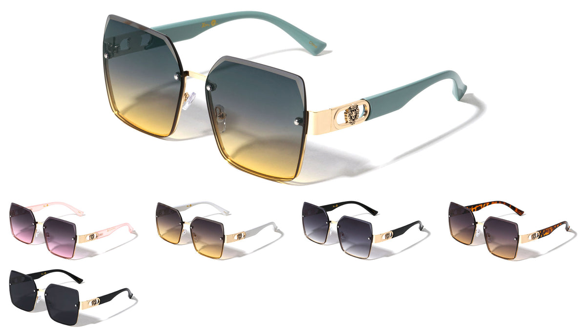 KLEO Semi-Rimless Diamond Edge Cut Lens Geometric Wholesale Sunglasses
